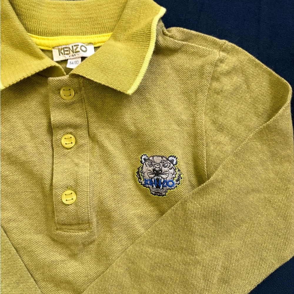 Kenzo Kids Long-Sleeve Polo Shirt in Mustard Yellow 5A - Picture 2 of 3